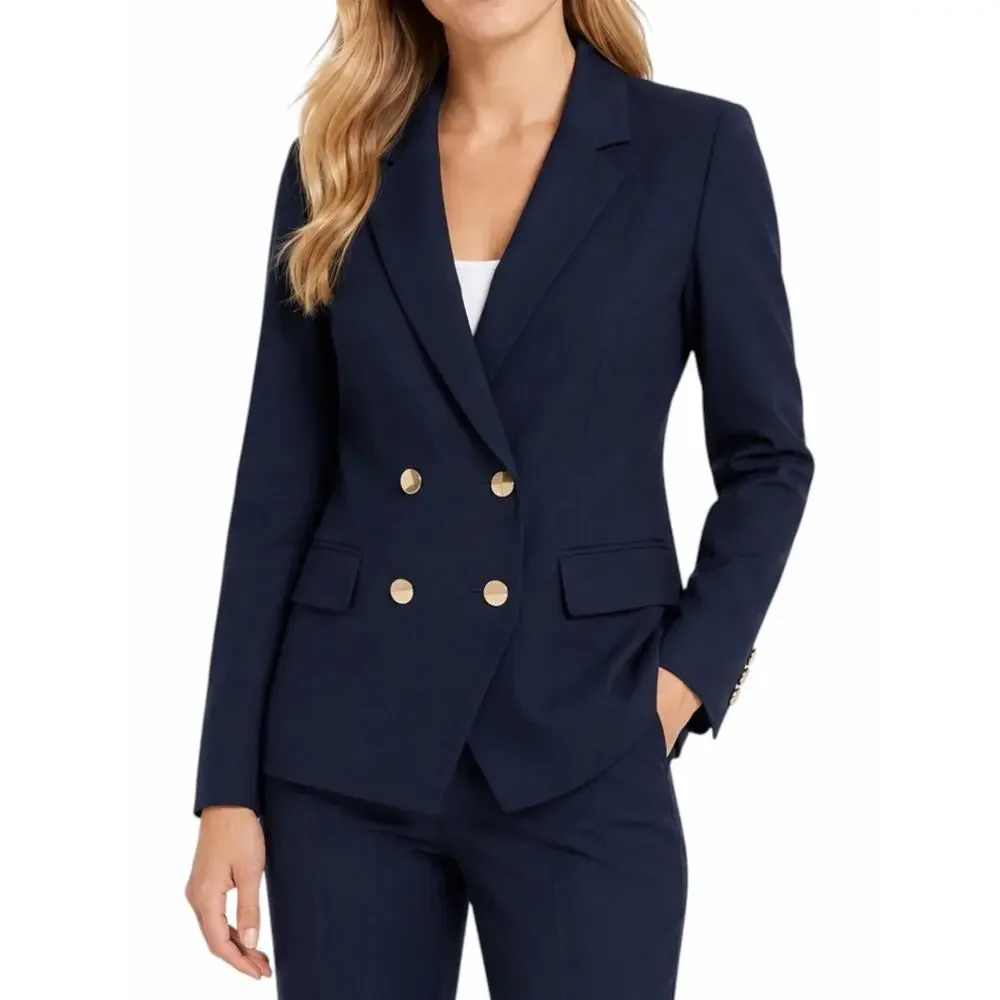 Ann Taylor LOFT Double Breasted Gold Button Blazer Jacket Navy Size 2
